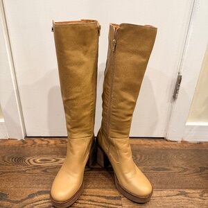 Lucky Brand Women's Odillie Platform Knee High Boot Fashion Size 8.5 Color Tan